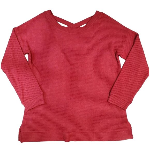 1 STATE Womens Waffle Knit Top Crisscross Back Detail Long Sleeve Size Medium - Picture 2 of 9